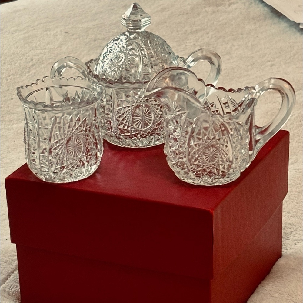 VINTAGE ANTIQUE Indiana Glass Creamer, Spooner & Sugar Bowl Child’s Serving Set